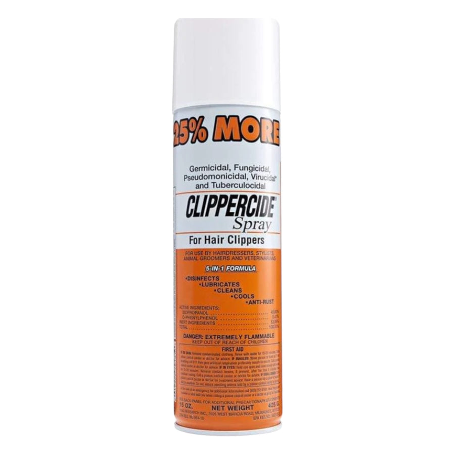 Clippercide Spray 15 oz – 5-in-1 Clipper Disinfectant and Lubricant for Professional Grooming Tools