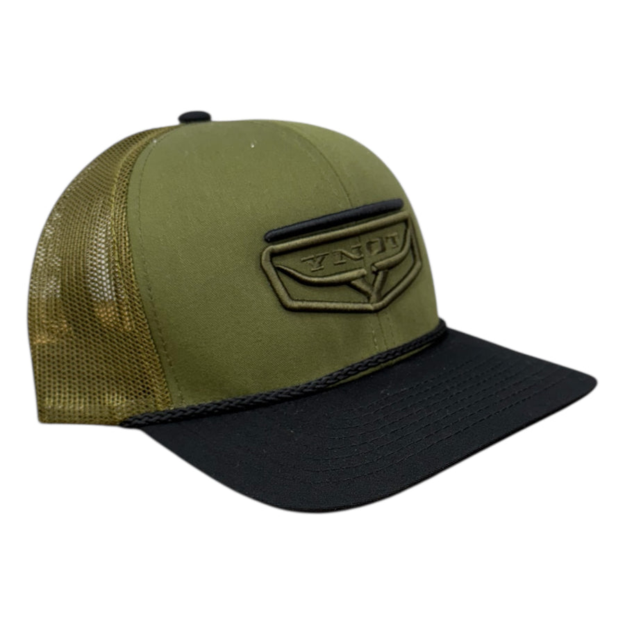 YNOT Lifestyle Brand Hat and Apparel - Quality Farmer & Rancher Hats - Western Wear - Olive Green Rope Flatbill