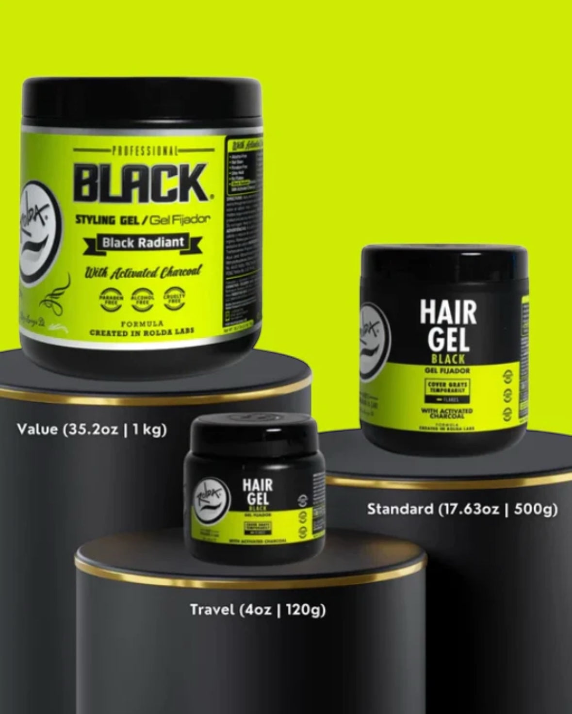ROLDA Black Styling Hair Gel 17.5 oz ( With Activated Charcoal)
