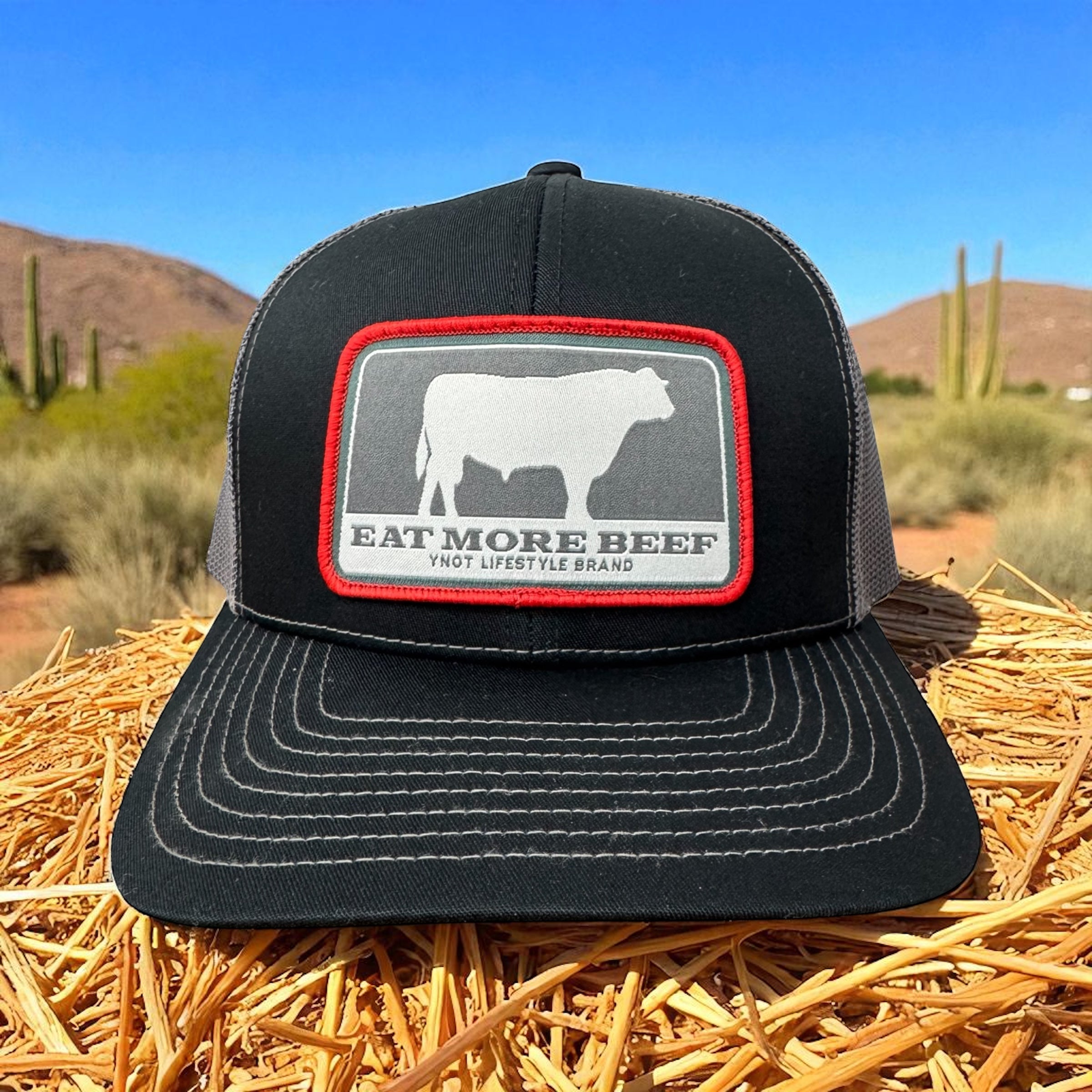 YNOT Lifestyle Brand Hat and Apparel - Quality Farmer & Rancher Hats - Western Wear - Patch YNOT Eat More Beef