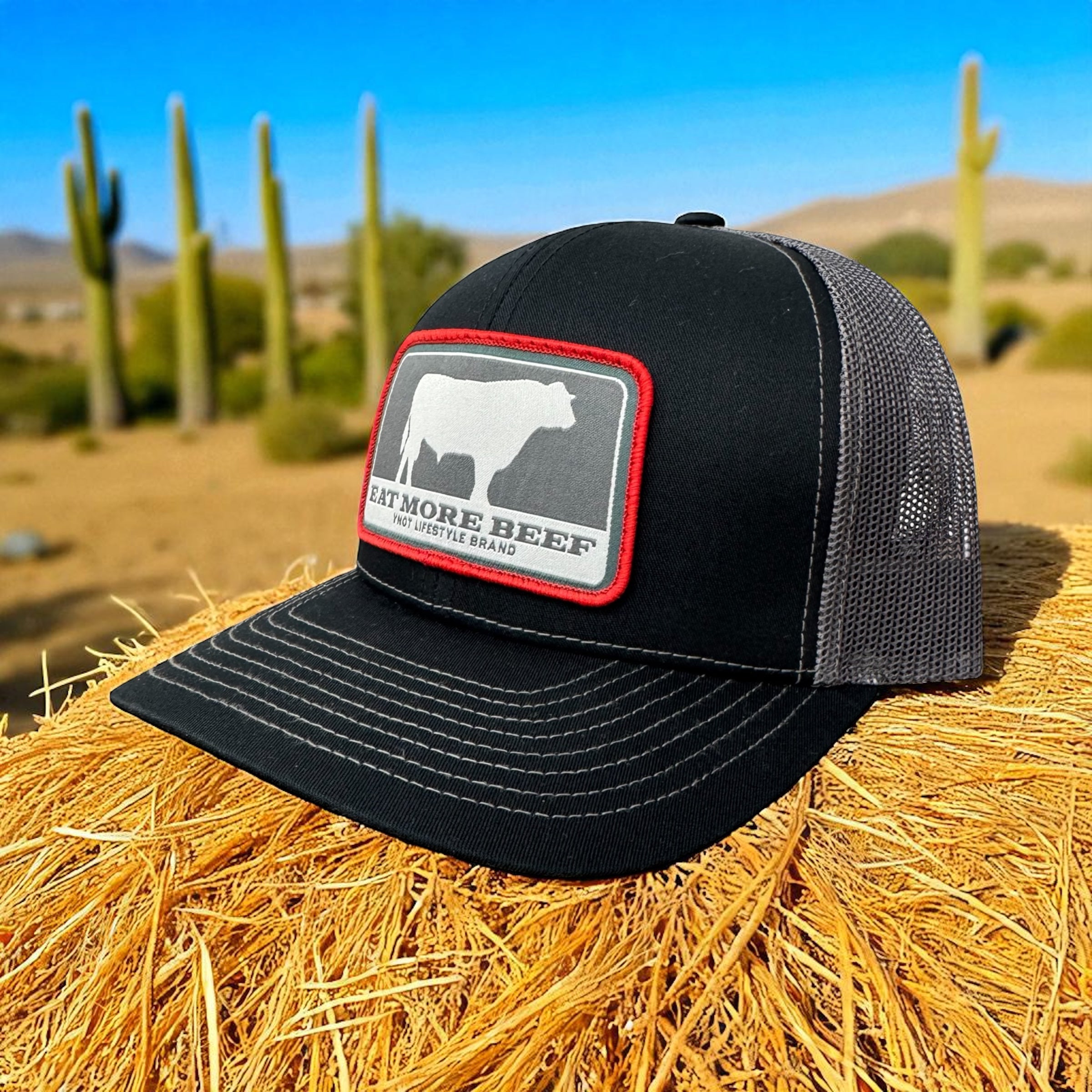 YNOT Lifestyle Brand Hat and Apparel - Quality Farmer & Rancher Hats - Western Wear - Patch YNOT Eat More Beef