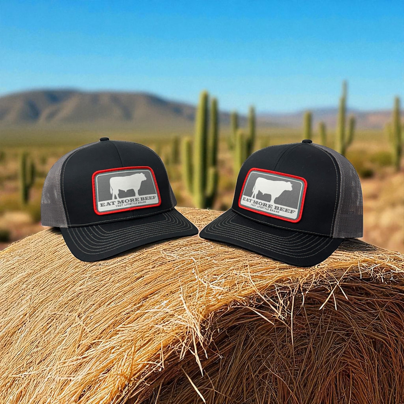 YNOT Lifestyle Brand Hat and Apparel - Quality Farmer & Rancher Hats - Western Wear - Patch YNOT Eat More Beef