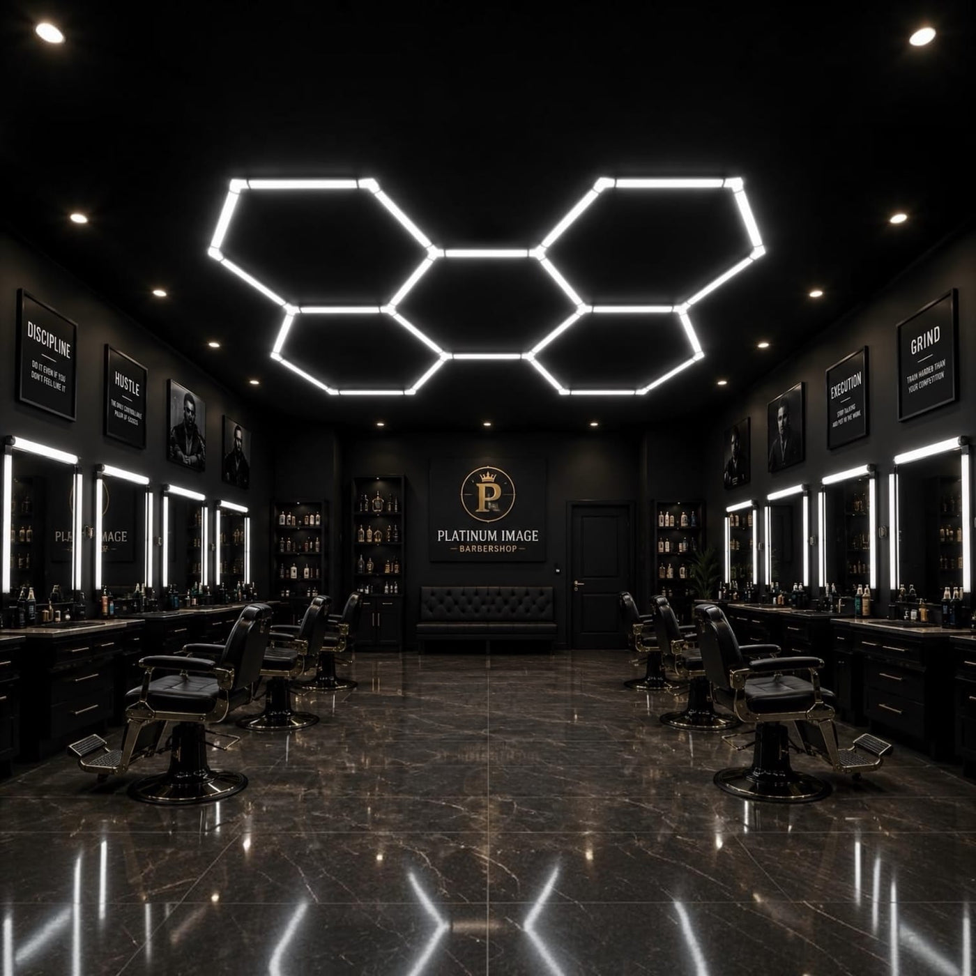 Inventory Solution Barber Supply Company LED Hexagon Lighting Professional LED Hexagon Barber Shop Lights - 5-Hexagon LED Lighting System - Honeycomb Ceiling Lighting