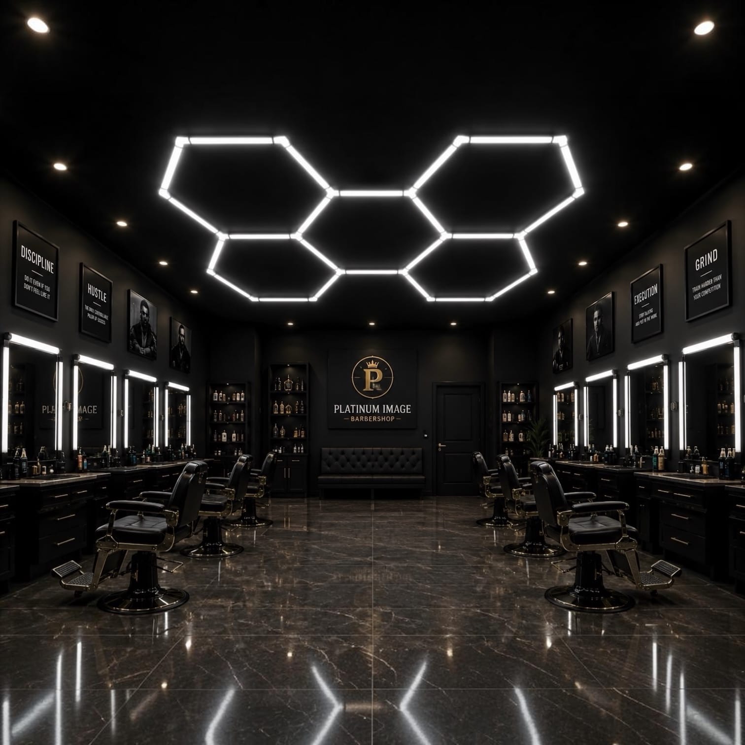 Inventory Solution Barber Supply Company LED Hexagon Lighting Professional LED Hexagon Barber Shop Lights - 5-Hexagon LED Lighting System - Honeycomb Ceiling Lighting