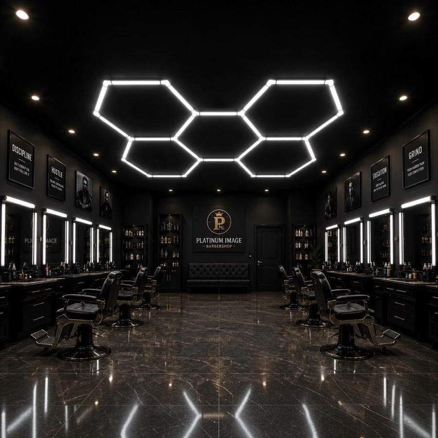Inventory Solution Barber Supply Company LED Hexagon Lighting Professional LED Hexagon Barber Shop Lights - 5-Hexagon LED Lighting System - Honeycomb Ceiling Lighting