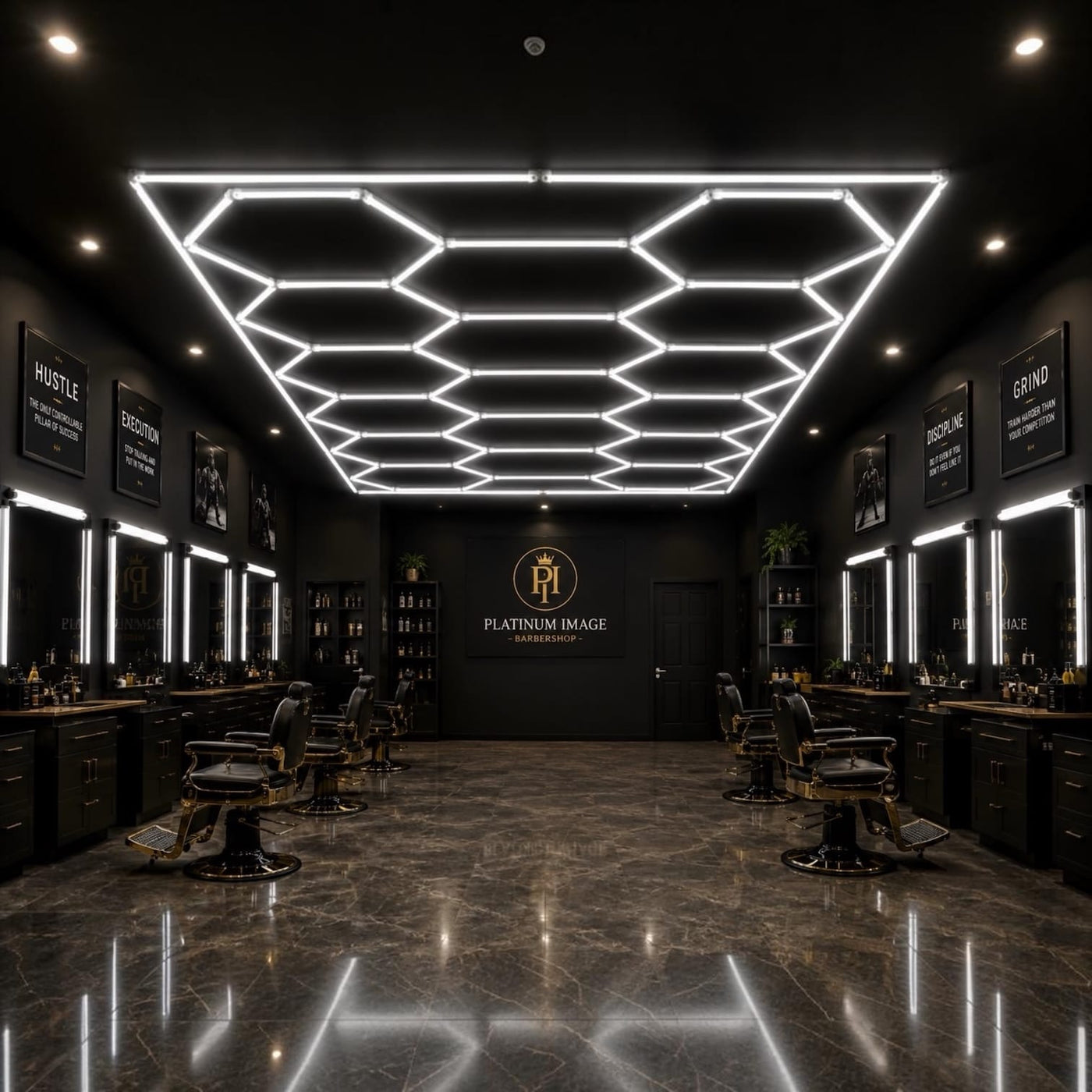 Inventory Solution Barber Supply Company LED Hexagon Lighting Professional LED Hexagon Barber Shop Lights -15-Hexagon with Boarder LED Lighting System - Honeycomb Ceiling Lighting