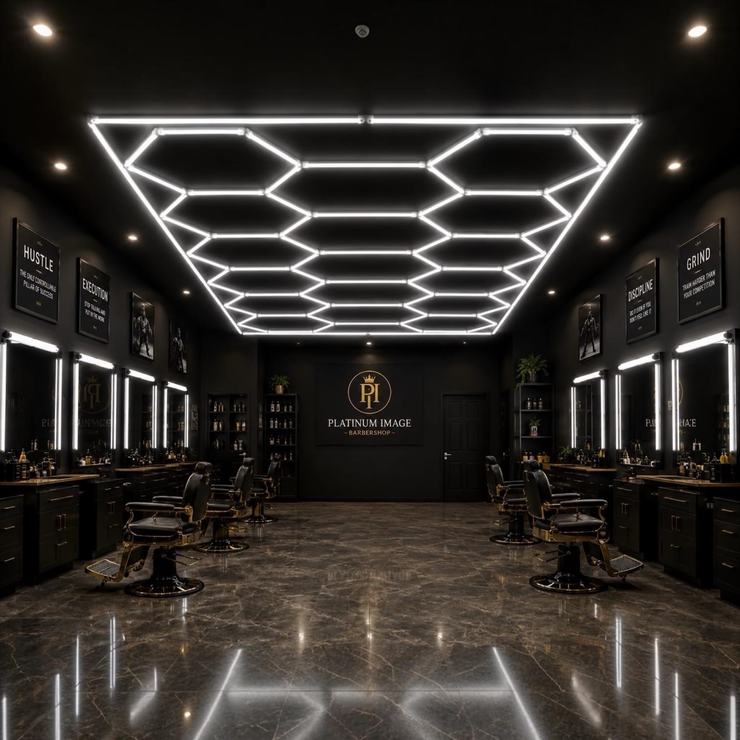 Inventory Solution Barber Supply Company LED Hexagon Lighting Professional LED Hexagon Barber Shop Lights -15-Hexagon with Boarder LED Lighting System - Honeycomb Ceiling Lighting
