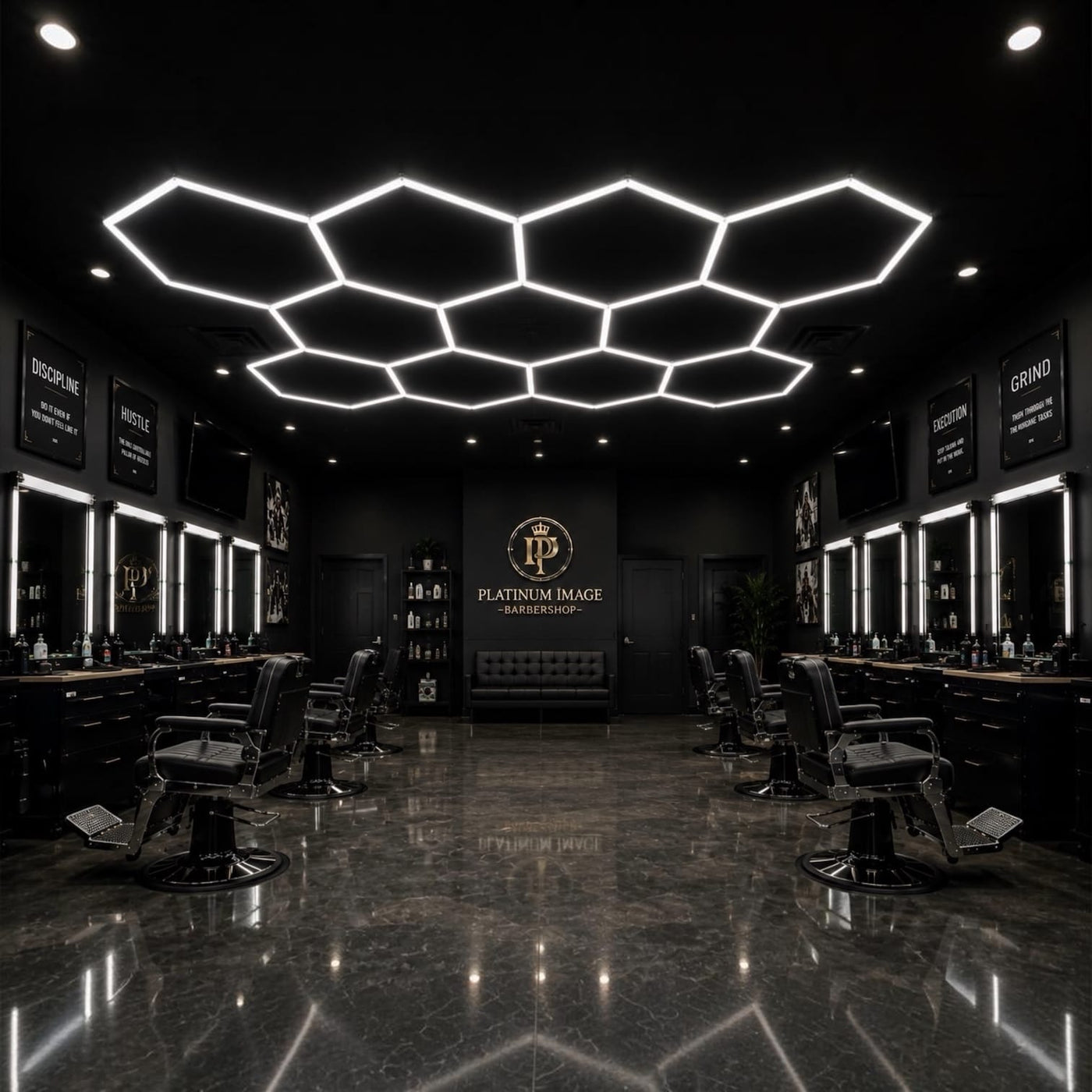 Inventory Solution Barber Supply Company LED Hexagon Lighting Professional LED Hexagon Barber Shop Lights -11-Hexagon LED Lighting System - Honeycomb Ceiling Lighting