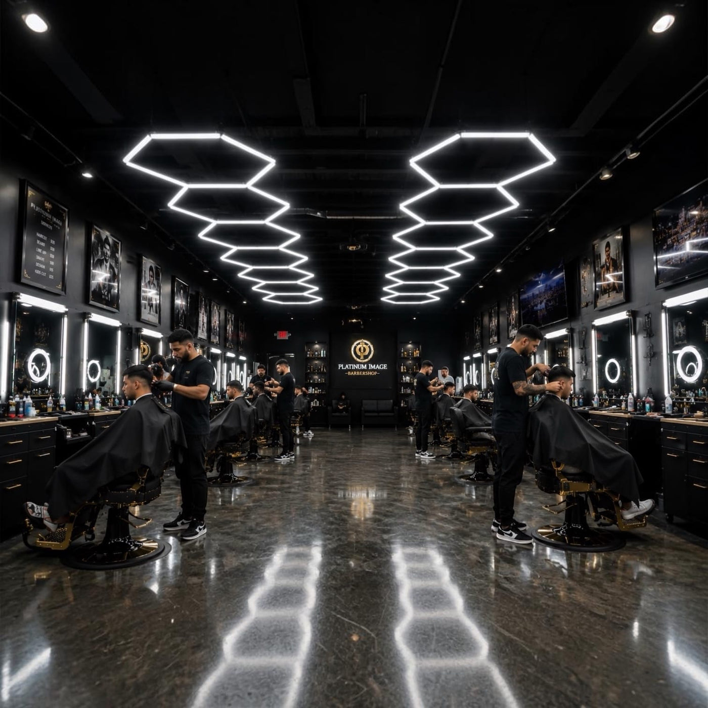 Inventory Solution Barber Supply Company LED Hexagon Lighting Professional LED Hexagon Barber Shop Lights - 5-Hexagon LED Lighting System - Honeycomb Ceiling Lighting