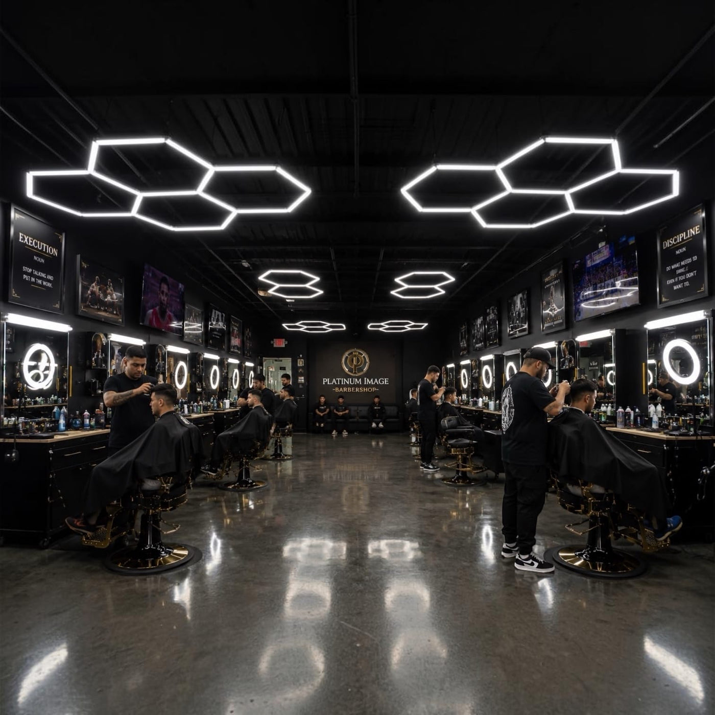 Inventory Solution Barber Supply Company LED Hexagon Lighting Professional LED Hexagon Barber Shop Lights - 5-Hexagon LED Lighting System - Honeycomb Ceiling Lighting