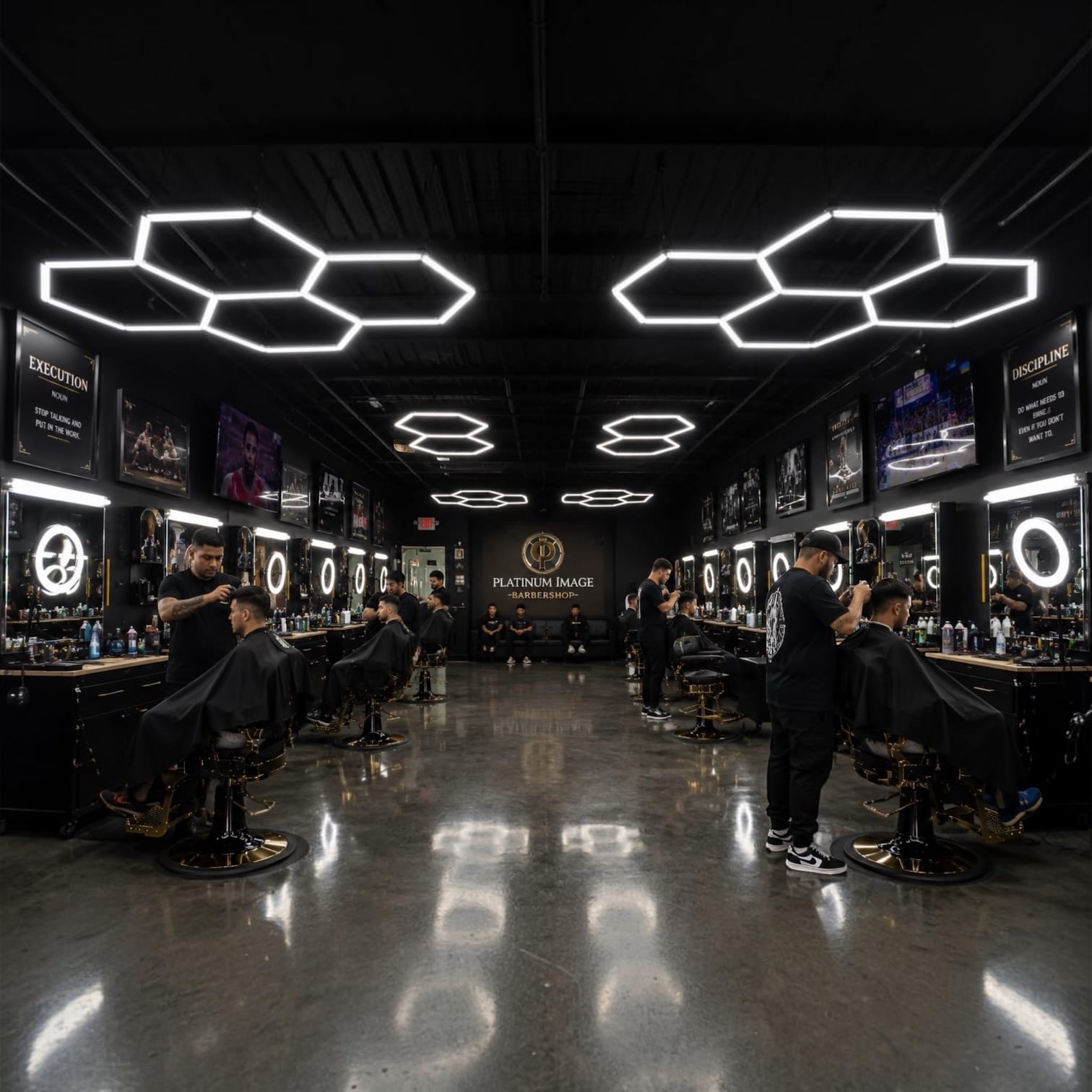 Inventory Solution Barber Supply Company LED Hexagon Lighting Professional LED Hexagon Barber Shop Lights - 5-Hexagon LED Lighting System - Honeycomb Ceiling Lighting