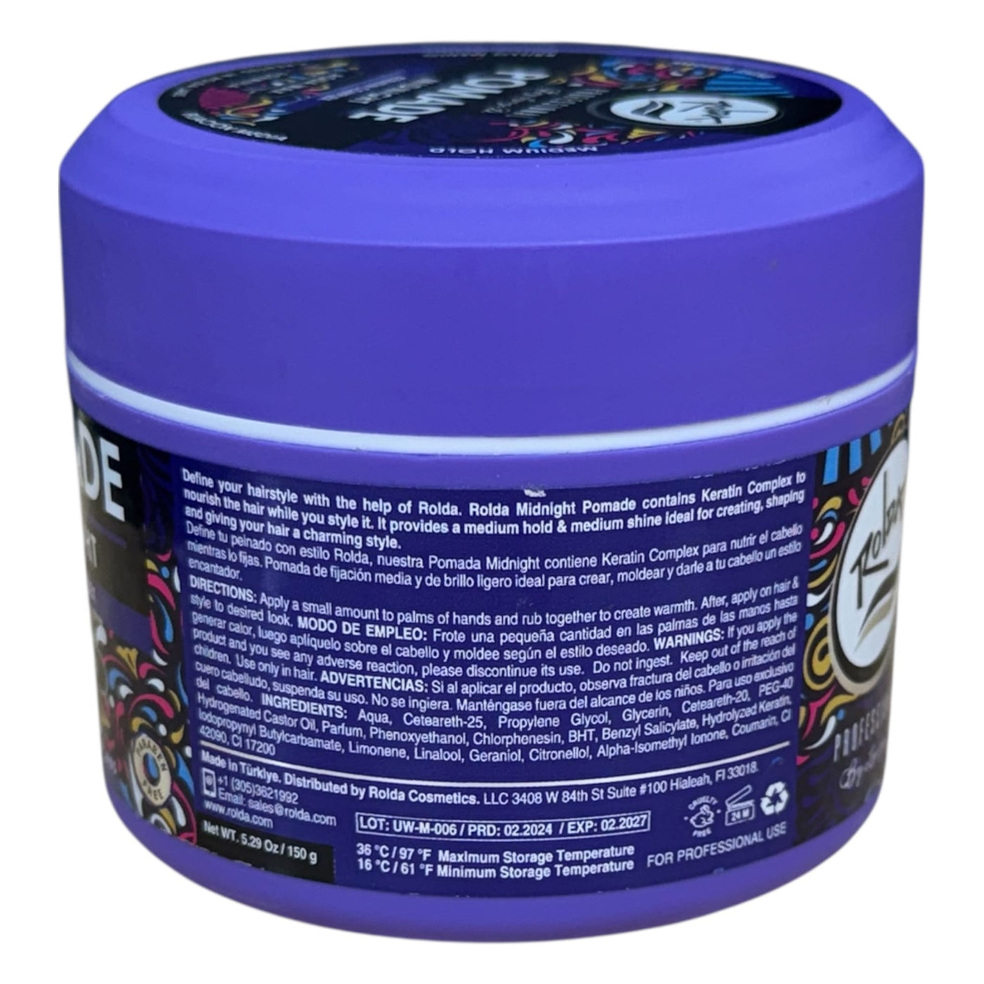 Rolda Professional Pomades and Wax Rolda Midnight Aqua Wax Pomade 150g (Purple)