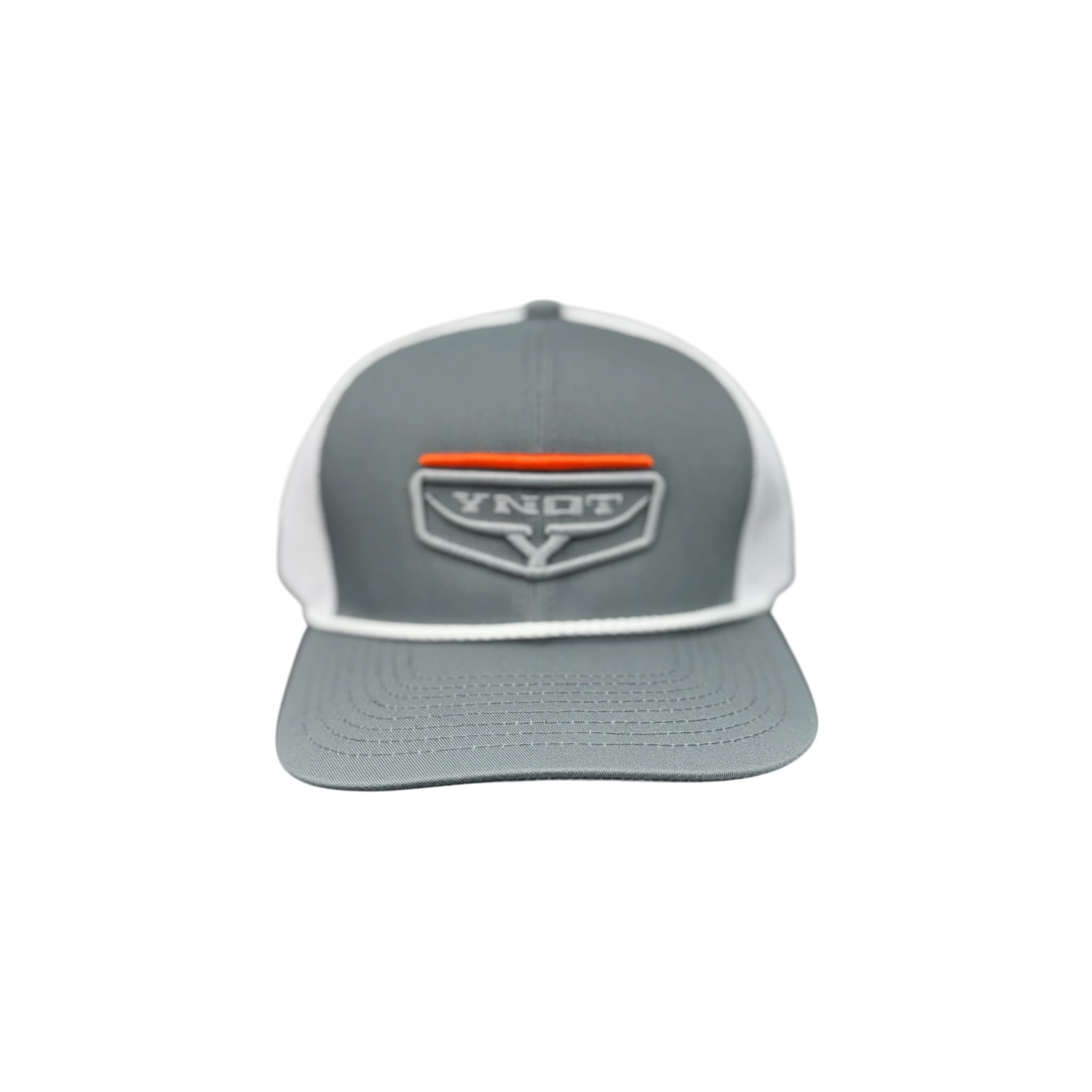 Inventory Solution Barber Supply Company YNOT Lifestyle Brand YNOT Lifestyle Brand Hat and Apparel - Quality Farmer & Rancher Hats - Western Wear - YNOT logo Gray and White  with Orange bar