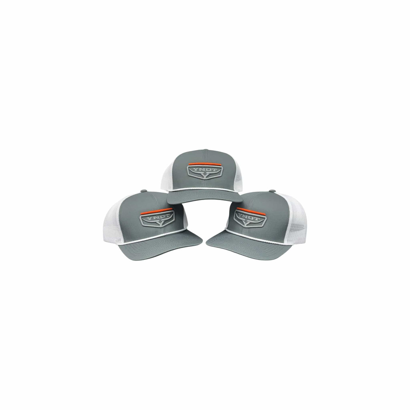 Inventory Solution Barber Supply Company YNOT Lifestyle Brand YNOT Lifestyle Brand Hat and Apparel - Quality Farmer & Rancher Hats - Western Wear - YNOT logo Gray and White  with Orange bar