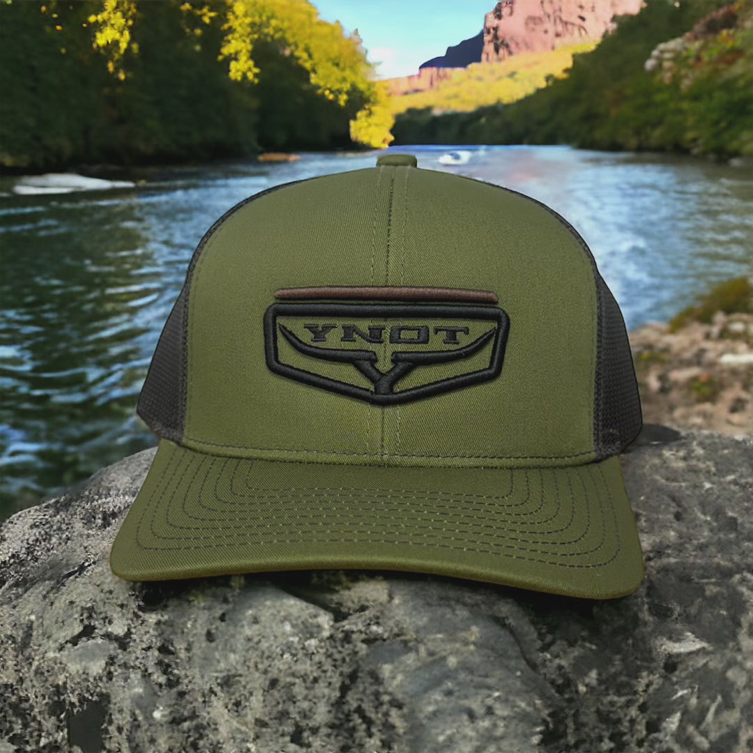 YNOT Lifestyle Brand Hat and Apparel - Quality Farmer & Rancher Hats - Black Gearjammer Patch